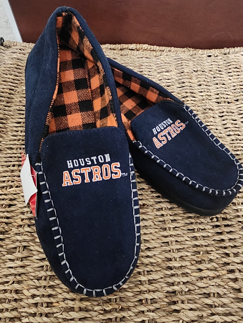 Houston Astros Navy & Orange Moccasin Slippers